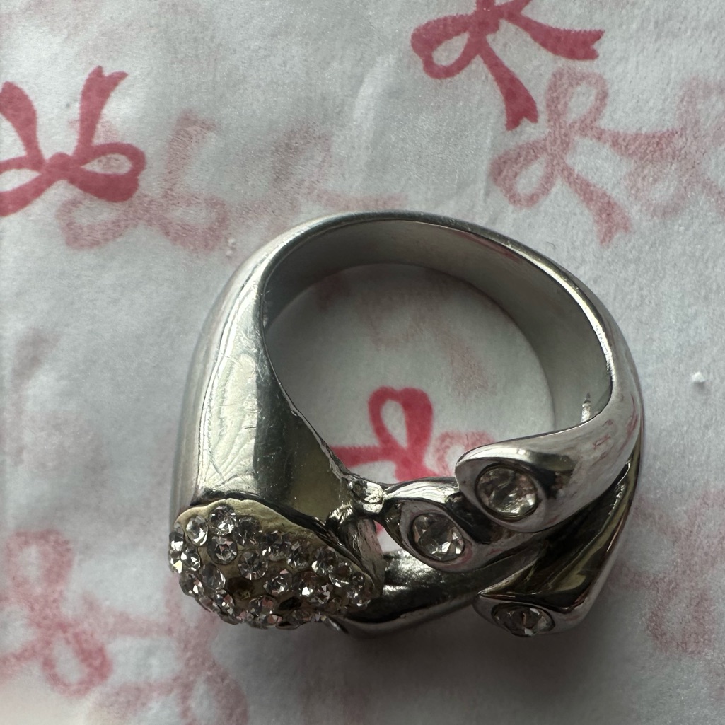 Stainless Steel Silver Ring With Crystal Accents